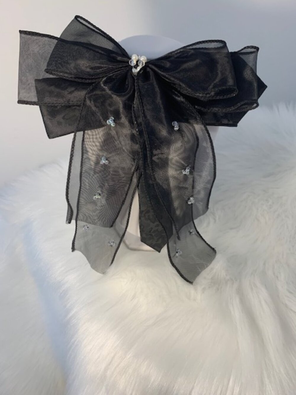 Black Voile on Silk with Crystals Rhinestones Necktie Necklace